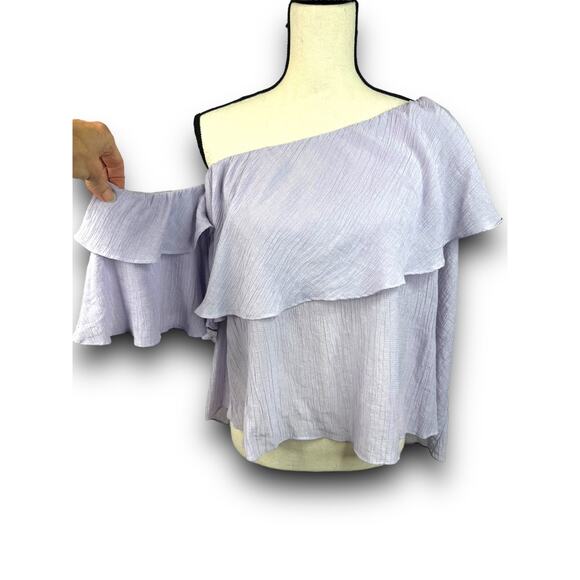 Do + Be Off Shoulder Cropped Ruffle Blouse Lavender Top Spring Summer Size Small - Picture 3 of 6